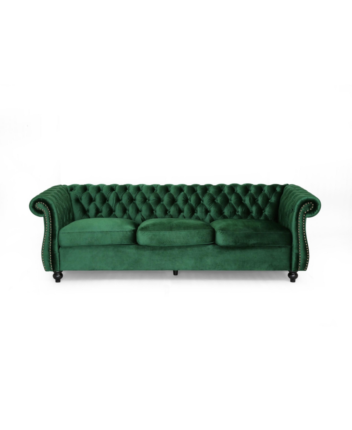 Noble House Somerville Chesterfield Tufted Jewel Toned Sofa With Scroll Arms In Emerald