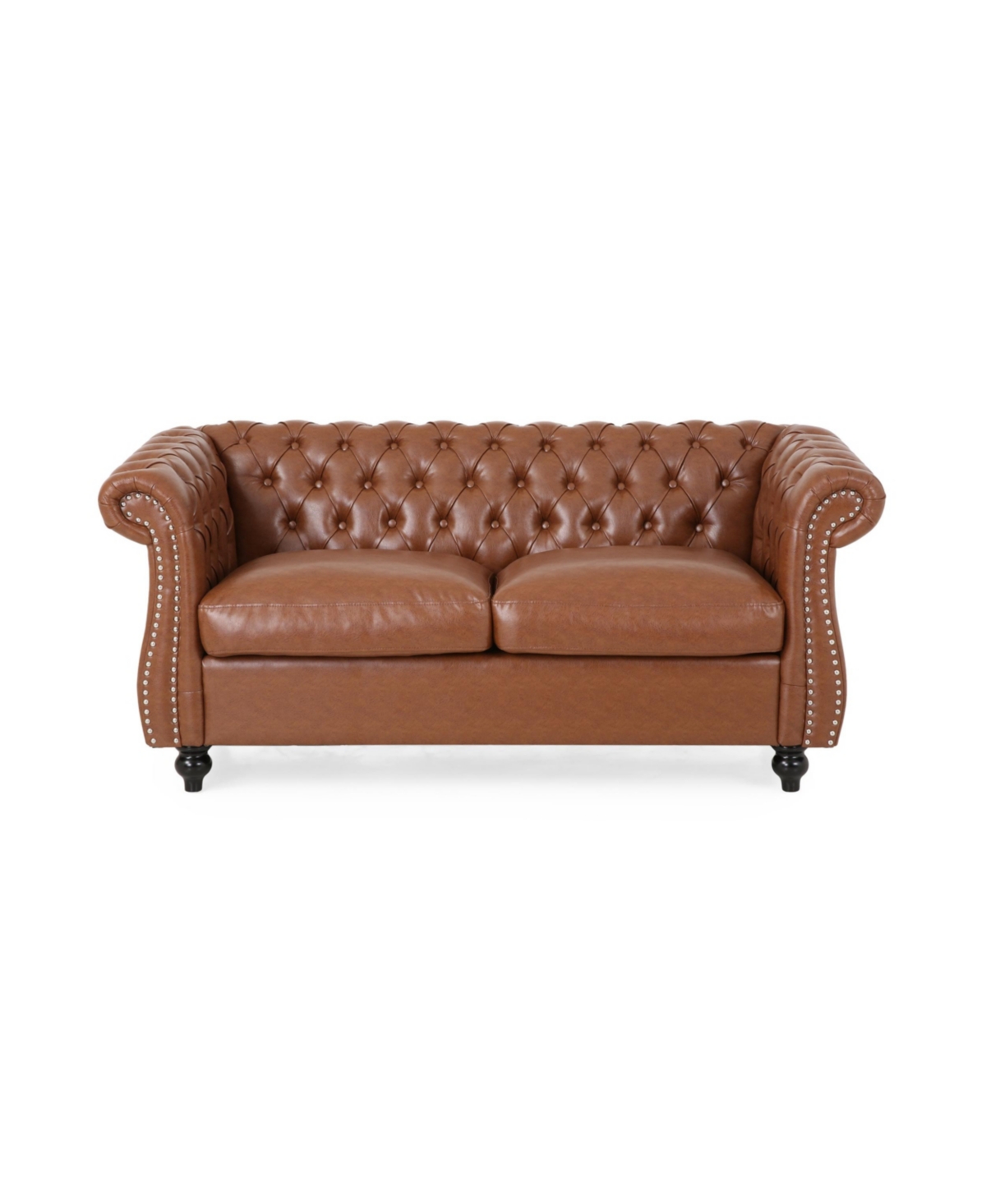 Noble House Silverdale Traditional Chesterfield Loveseat In Cognac Brown