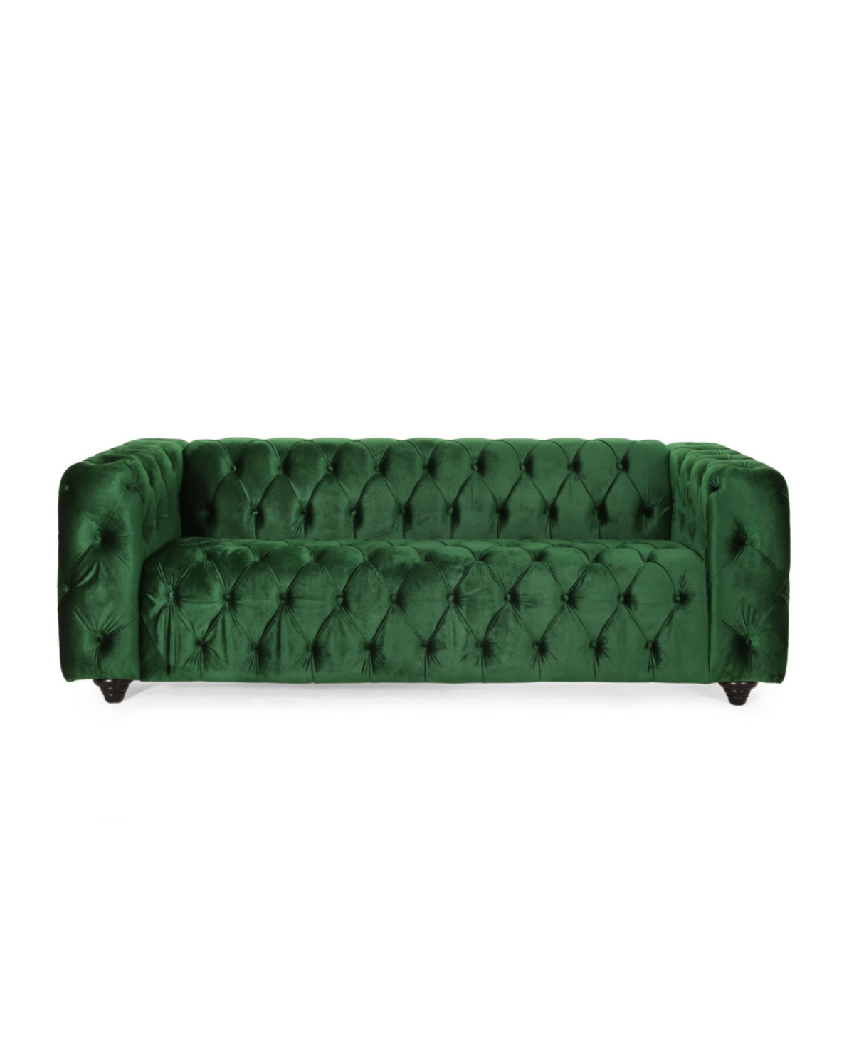 Noble House Sagewood Contemporary Tufted 3 Seater Sofa In Emerald