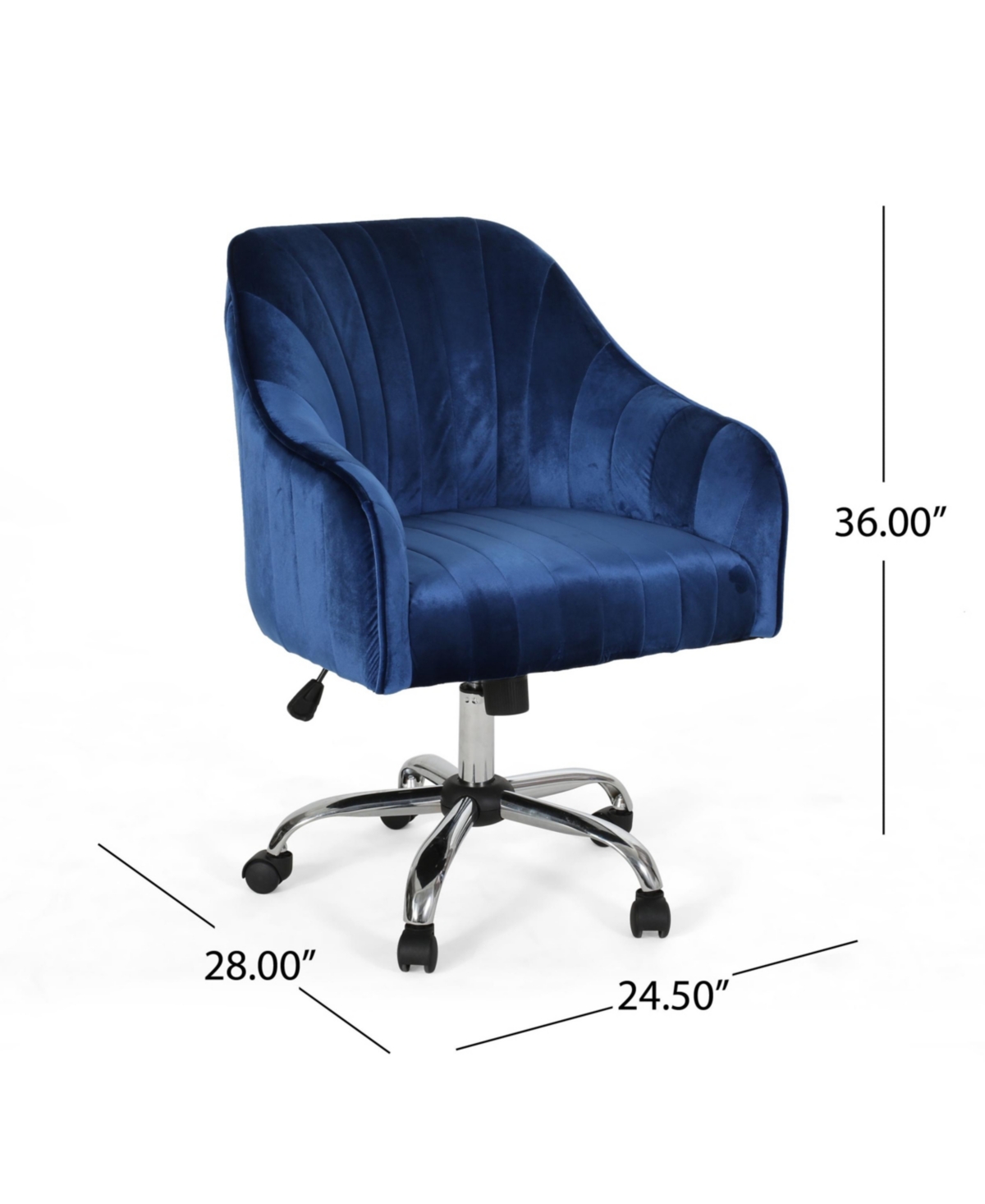 Noble House Channeled Glam Velvet Home Office Chair With Swivel Base In Navy