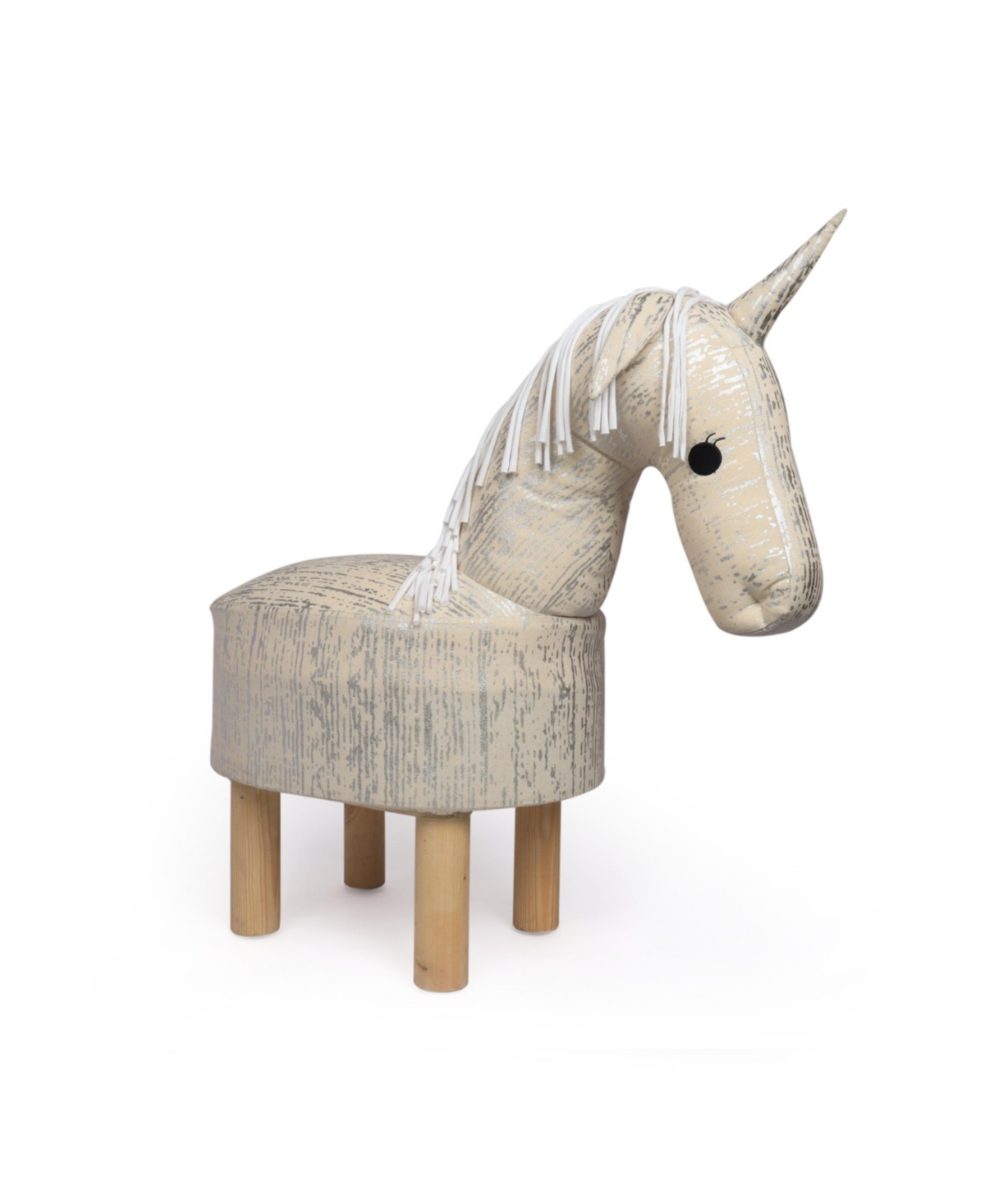 Noble House Wendover Contemporary Kids Unicorn Ottoman In Silver-tone