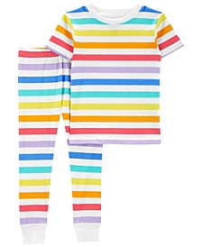 Toddler Boys and Girls Rainbow Striped Snug Fit Pajamas, 2 Piece Set