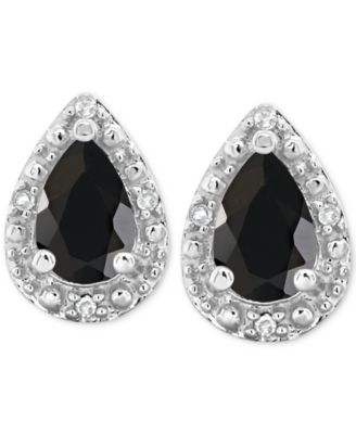 Onyx & Diamond Accent Pear Stud Earrings in Sterling Silver (Also in Turquoise & Labradorite)