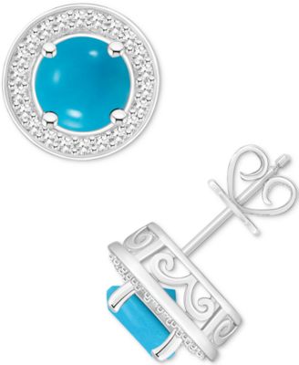 Cultured Freshwater Pearl & Diamond (1/5 ct. t.w.) Halo Stud Earrings in Sterling Silver (Also in Onyx, Turquoise, & Labradorite)
