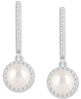 Cultured Freshwater Pearl& Diamond (1/3 ct. t.w.) Halo Leverback Earrings in Sterling Silver (Also in Onyx, Turquoise, & Labradorite)