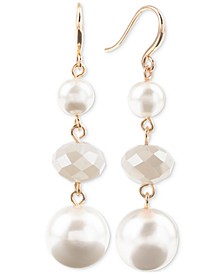 Gold-Tone Faceted Bead & Imitation Pearl Triple Drop Earrings, Created for Macy's 