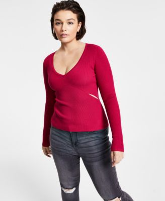 Bar III - Women's Ribbed Side-Slit Sweater