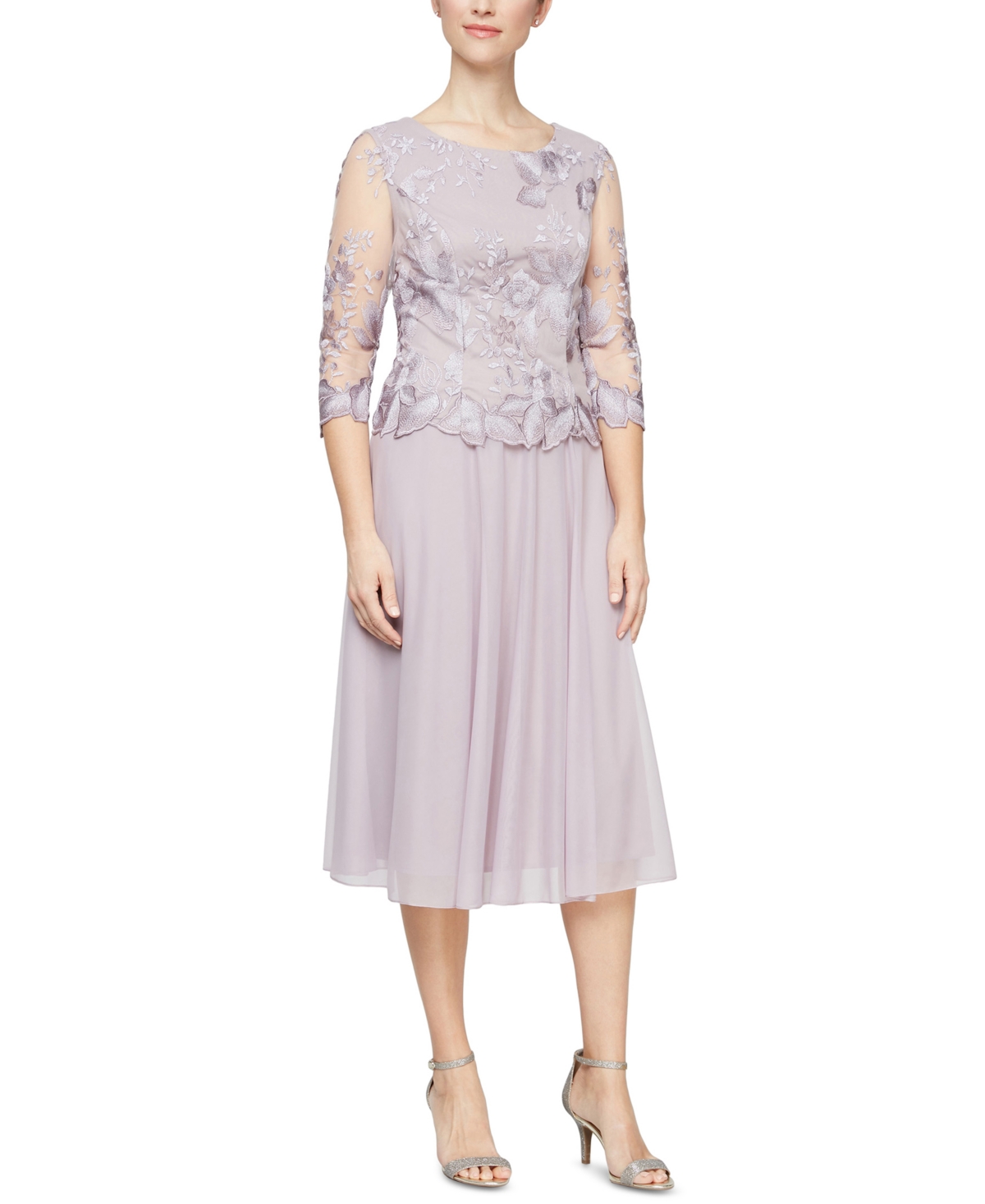 ALEX EVENINGS EMBROIDERED LACE A-LINE DRESS