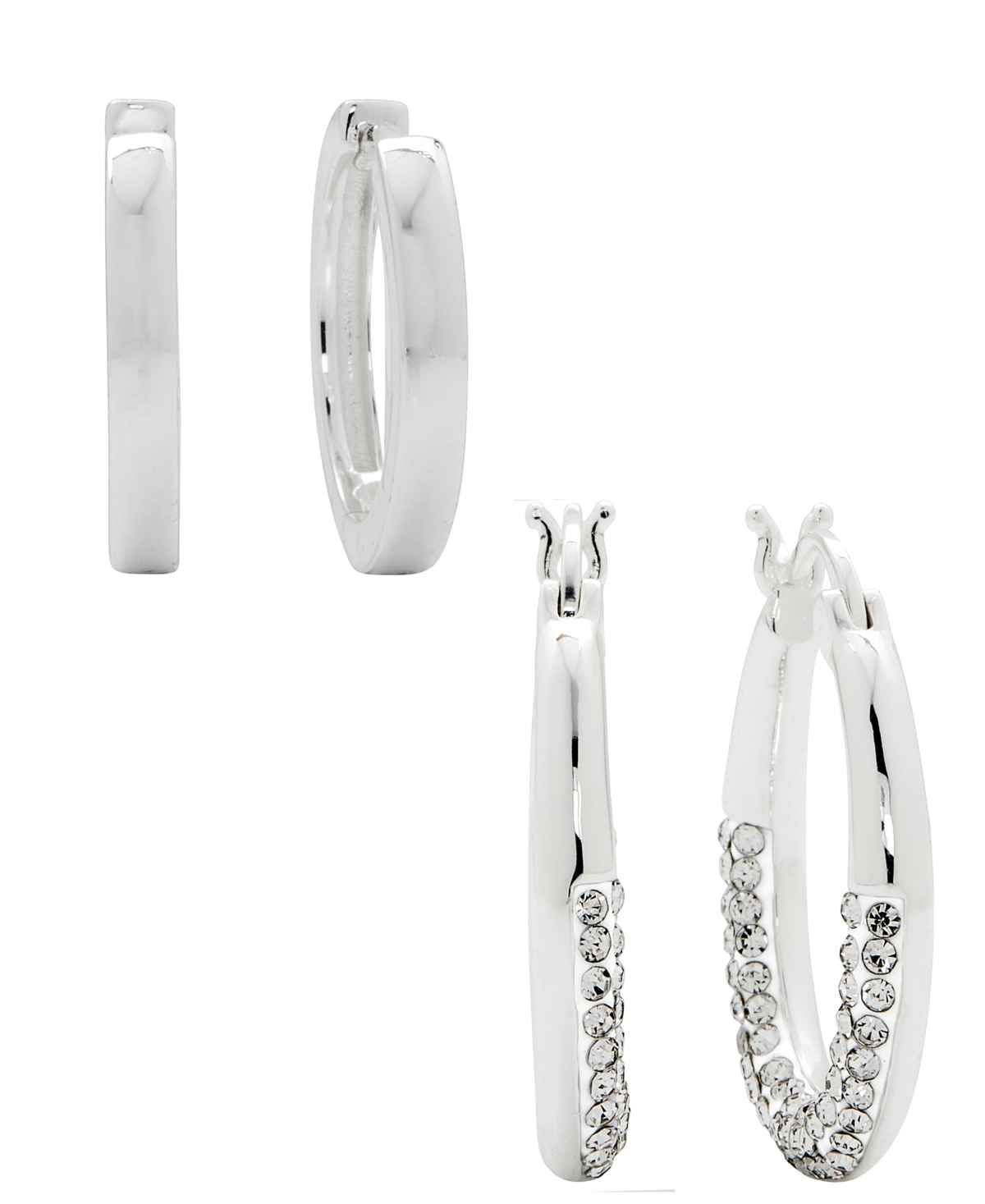 Shop And Now This Women's Crystal Hoop Earrings Set, 4 Pieces In Fine Silver Plated