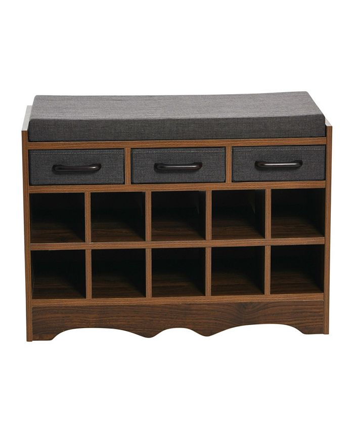 Wooden Shoe Bench, Entryway Shoe Storage with 2 Drawers & 10 Cubbies