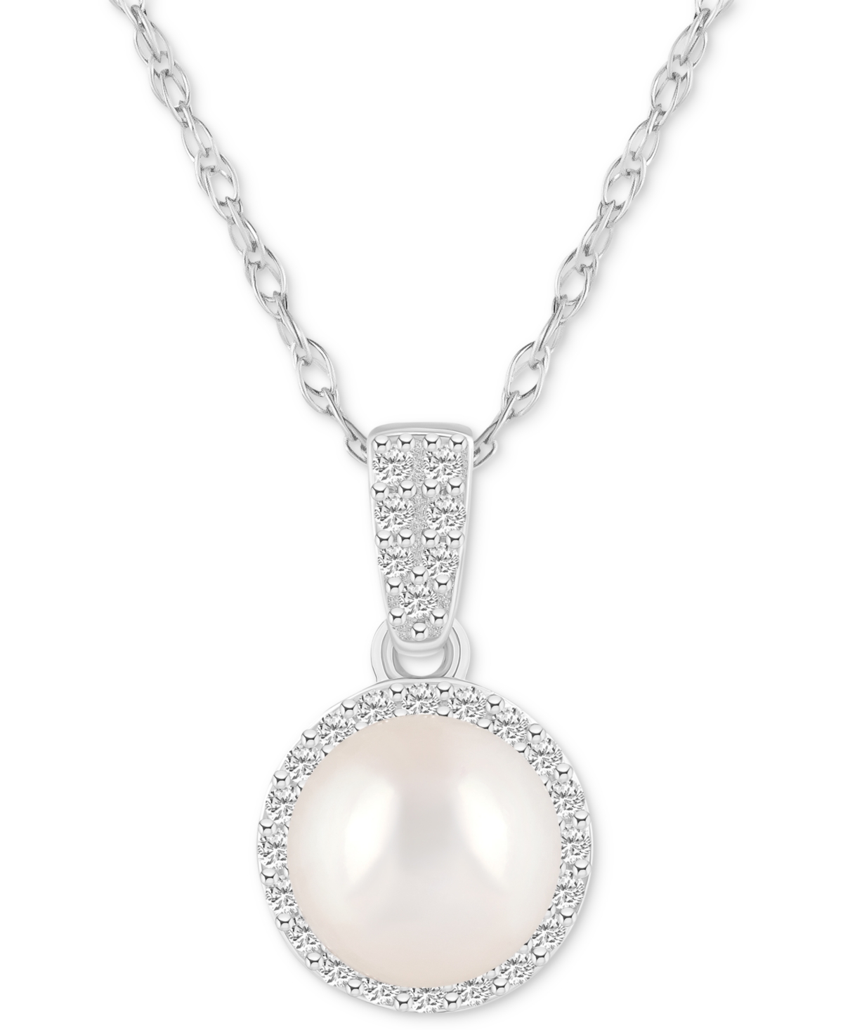 Macy's Cultured Freshwater Pearl (7mm) & Lab-created White Sapphire (1/6 Ct. T.w.) 18" Pendant Necklace In