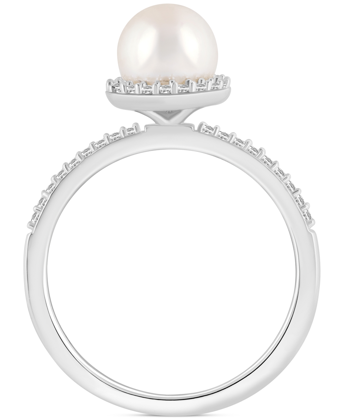 Cultured Freshwater(7mm) & Lab-Grown White Sapphire (1/5 ct. t.w.) Halo Ring in 10k White Gold - Pearl
