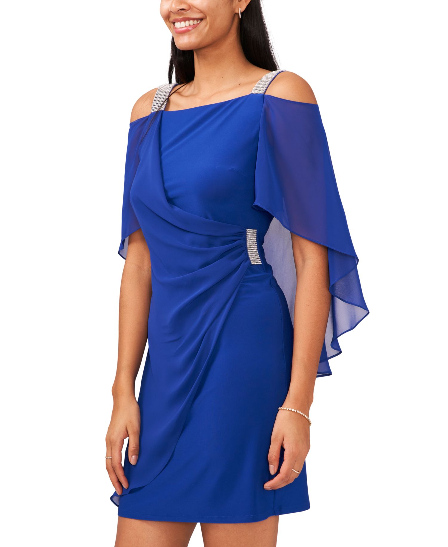 Women's Beaded-Strap Capelet-Back Dress