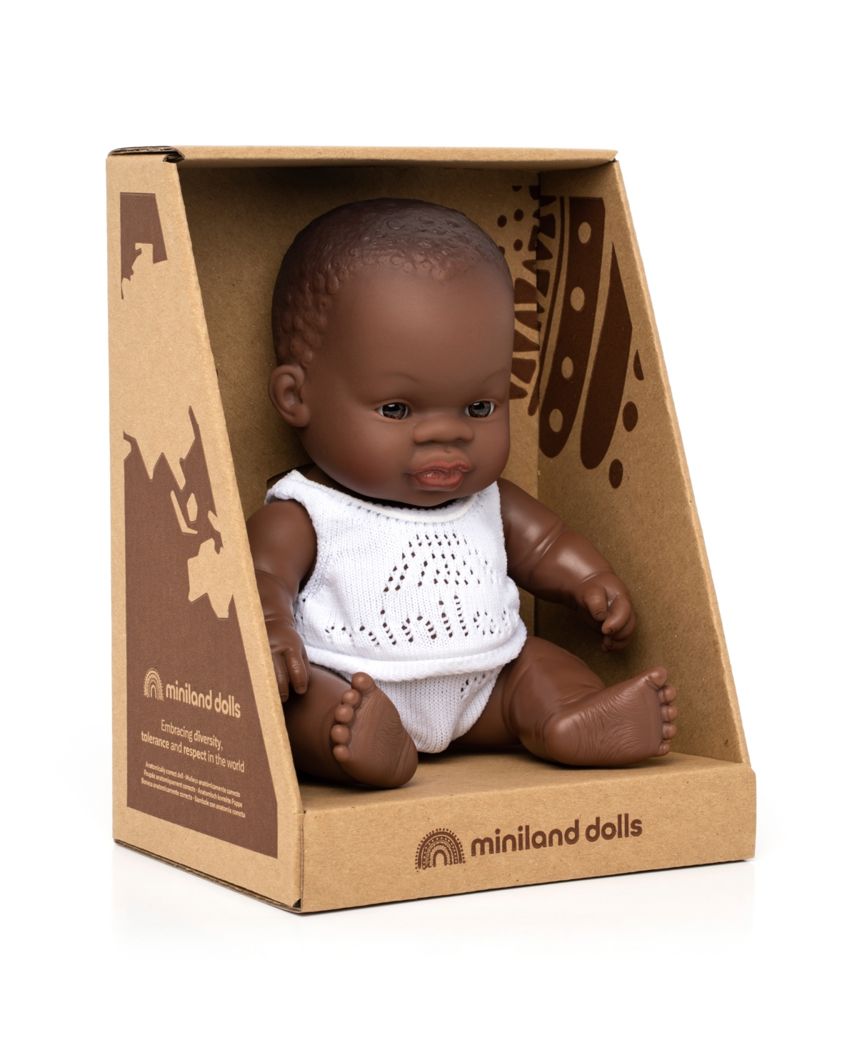 Miniland Newborn Baby Doll African Boy Set, 3 Piece