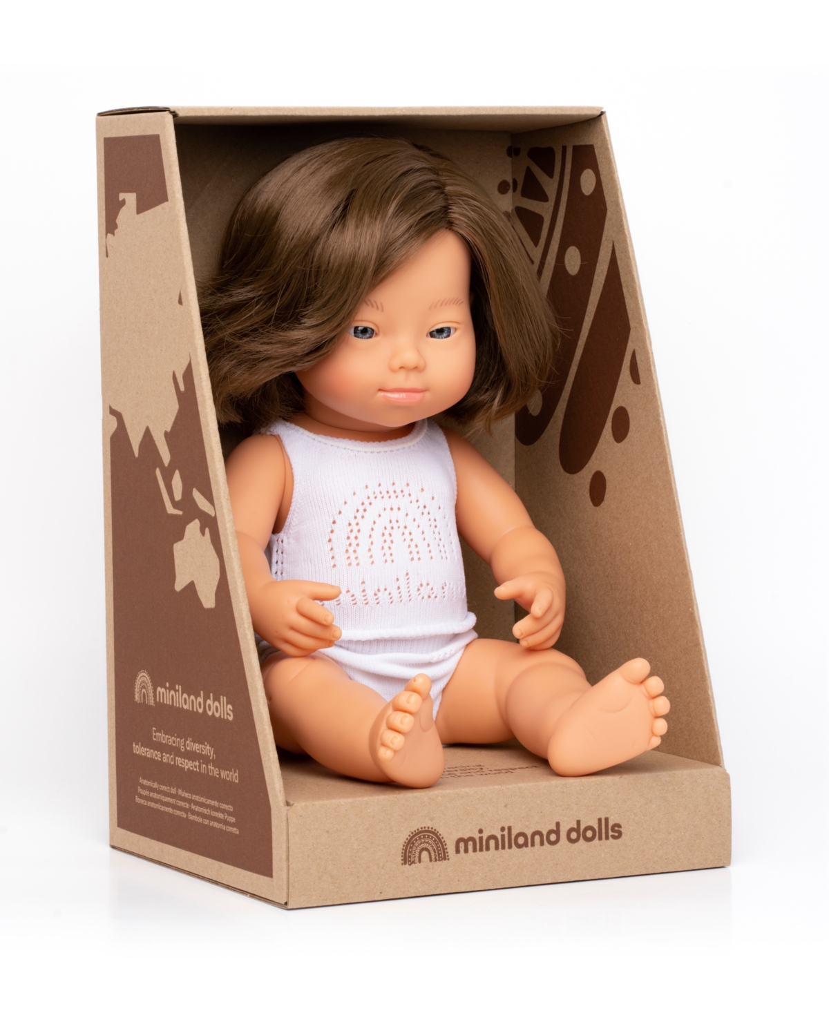 Shop Miniland 15" Baby Doll Caucasian Girl With Down Syndrome Set , 3 Piece In No Color