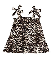 Baby Girls Animal Print Charmeuse Smocked Neckline Ruffled Dress with Non-functional Bow Straps Set, 2-Piece