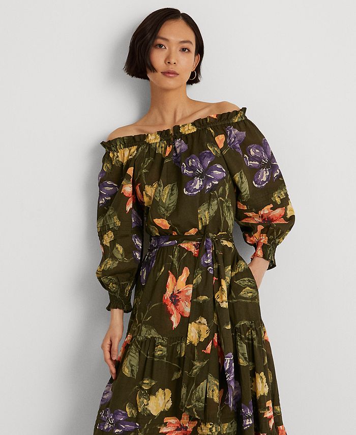 Lauren Ralph Lauren Floral Cotton Voile Off-Shoulder Dress - Macy's