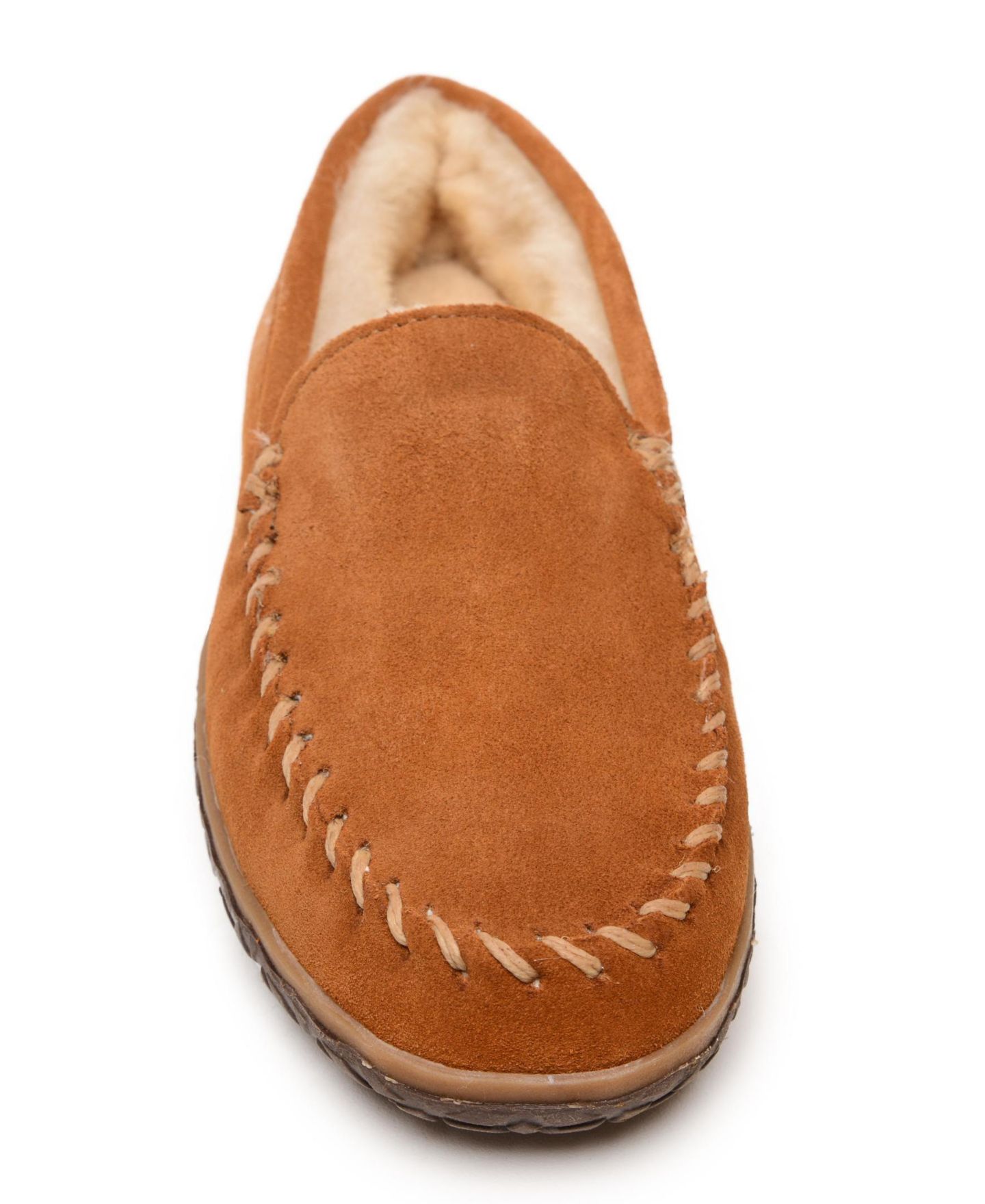 Мужские тапочки Minnetonka Suede Sheepskin Tobie Slippers, цвет: Коричневый — фото 9