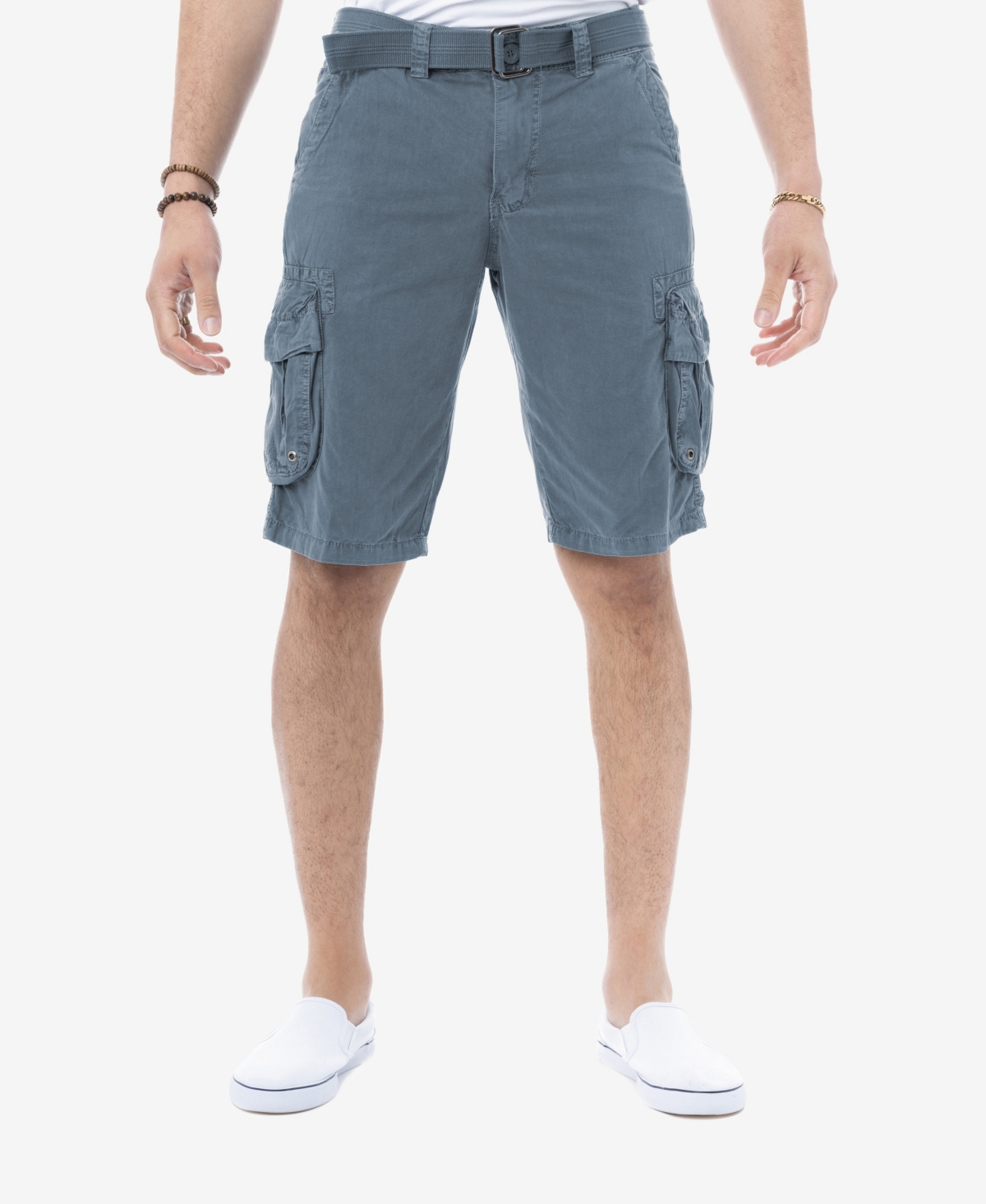 Men's Belted Double Pocket Cargo Shorts - Olive Camo