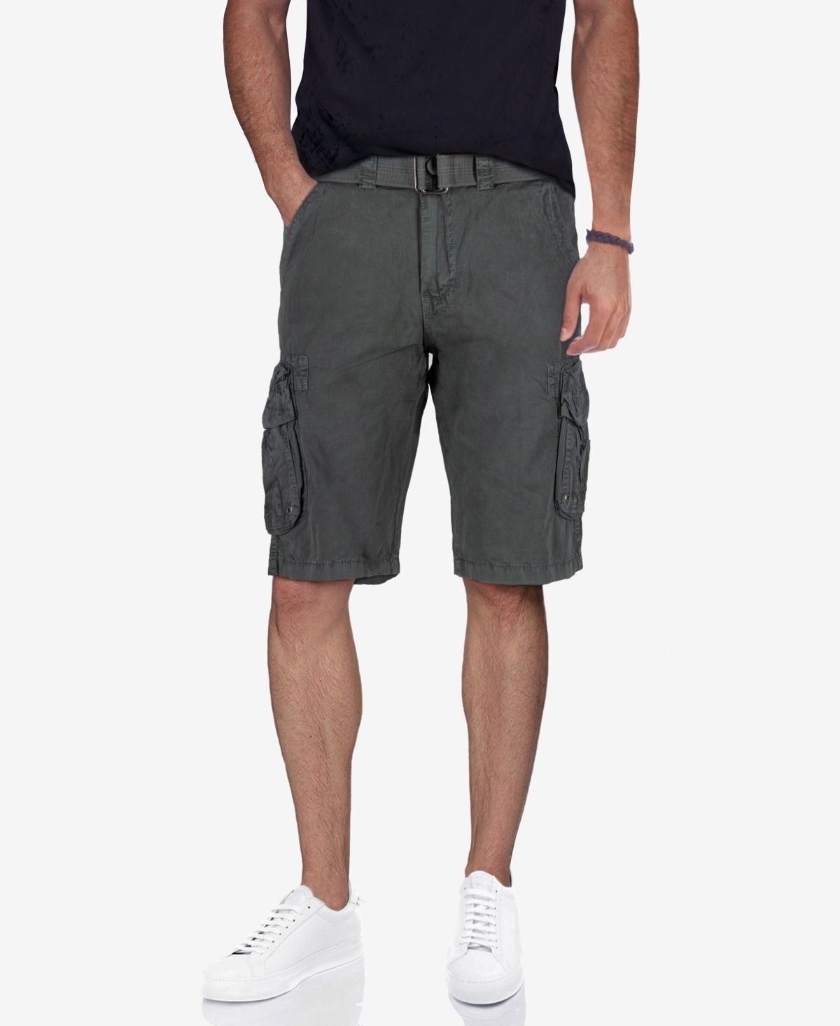 Shop X-ray Men's Belted Double Pocket Cargo Shorts In Grey