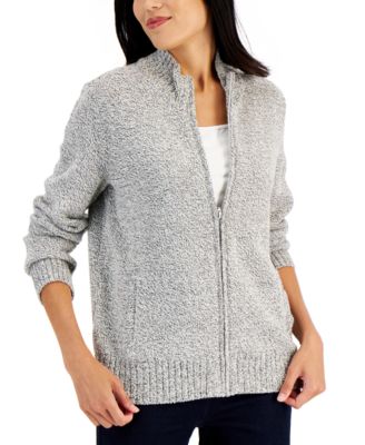 Karen Scott Women's Zip Cardigan, Created for Macy's - Bright White Marl - Size XL