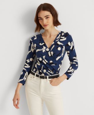 Lauren Ralph Lauren - Geometric-Print Surplice Jersey Top