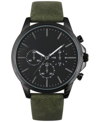 Photo 1 of INC International Concepts Men's Green Faux-Leather Strap Watch 42mm, 