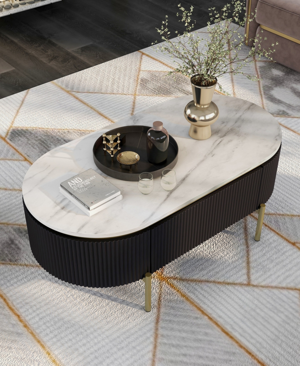 Marei 1 Drawer Coffee Table - White, Gold-Tone