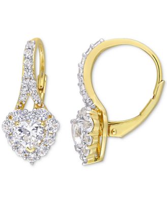 Macy's - Lab-Grown White Sapphire Heart Leverback Hoop Earrings in Yellow-Plated Sterling Silver