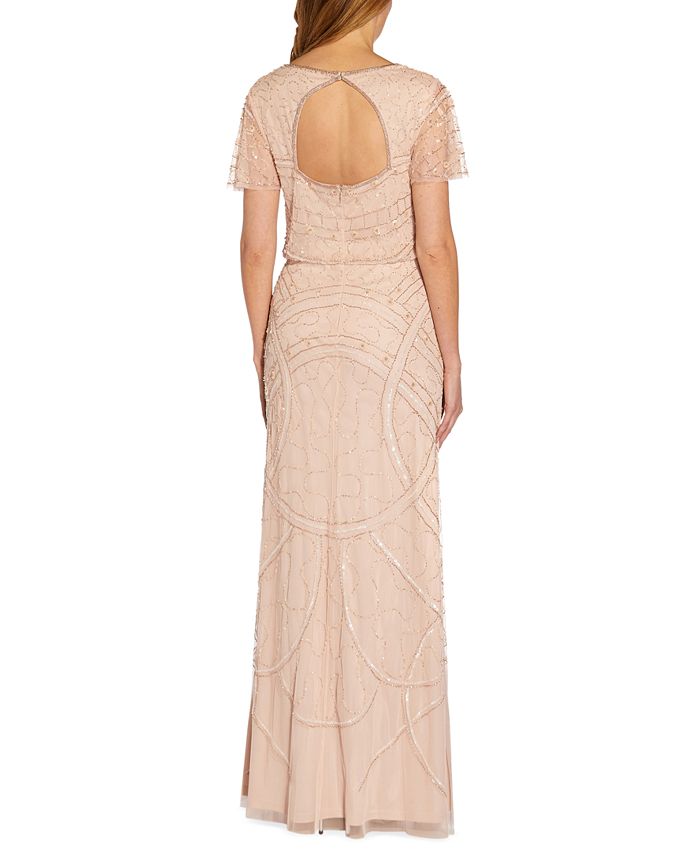 Adrianna Papell Blouson Beaded Gown - Macy's