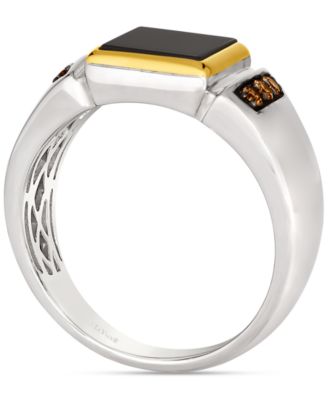 Men's Onyx & Chocolate Diamond (1/6 ct. t.w.) Ring in Sterling Silver & 14k Gold