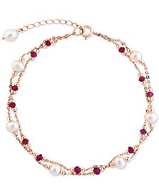 EFFY® Cultured Freshwater Pearl (5mm) & Ruby (1-3/4 ct. t.w.) Layered Chain Bracelet in 14k Gold (Also Available in Emerald & Sapphire)
