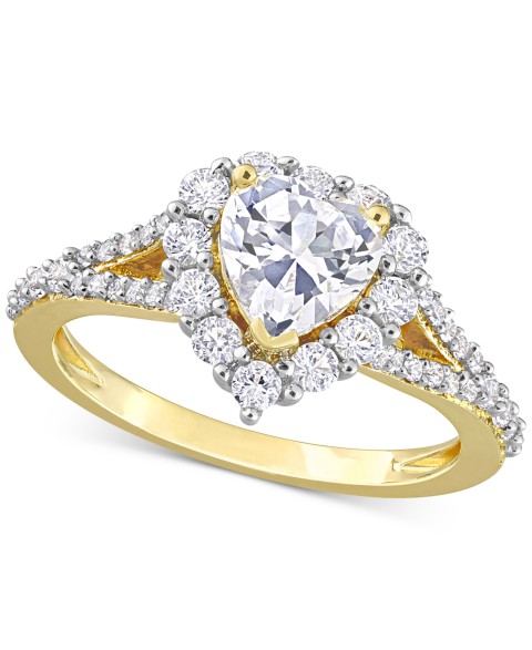 Украшения Macy's Lab-Grown White Sapphire Heart Ring (2-2/5 ct. t.w.) in Yellow-Plated Sterling Silver
