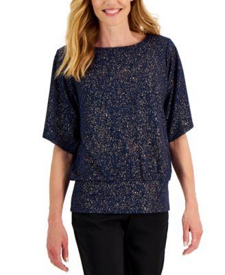 JM Collection - Women's Embellished Split-Sleeve Top