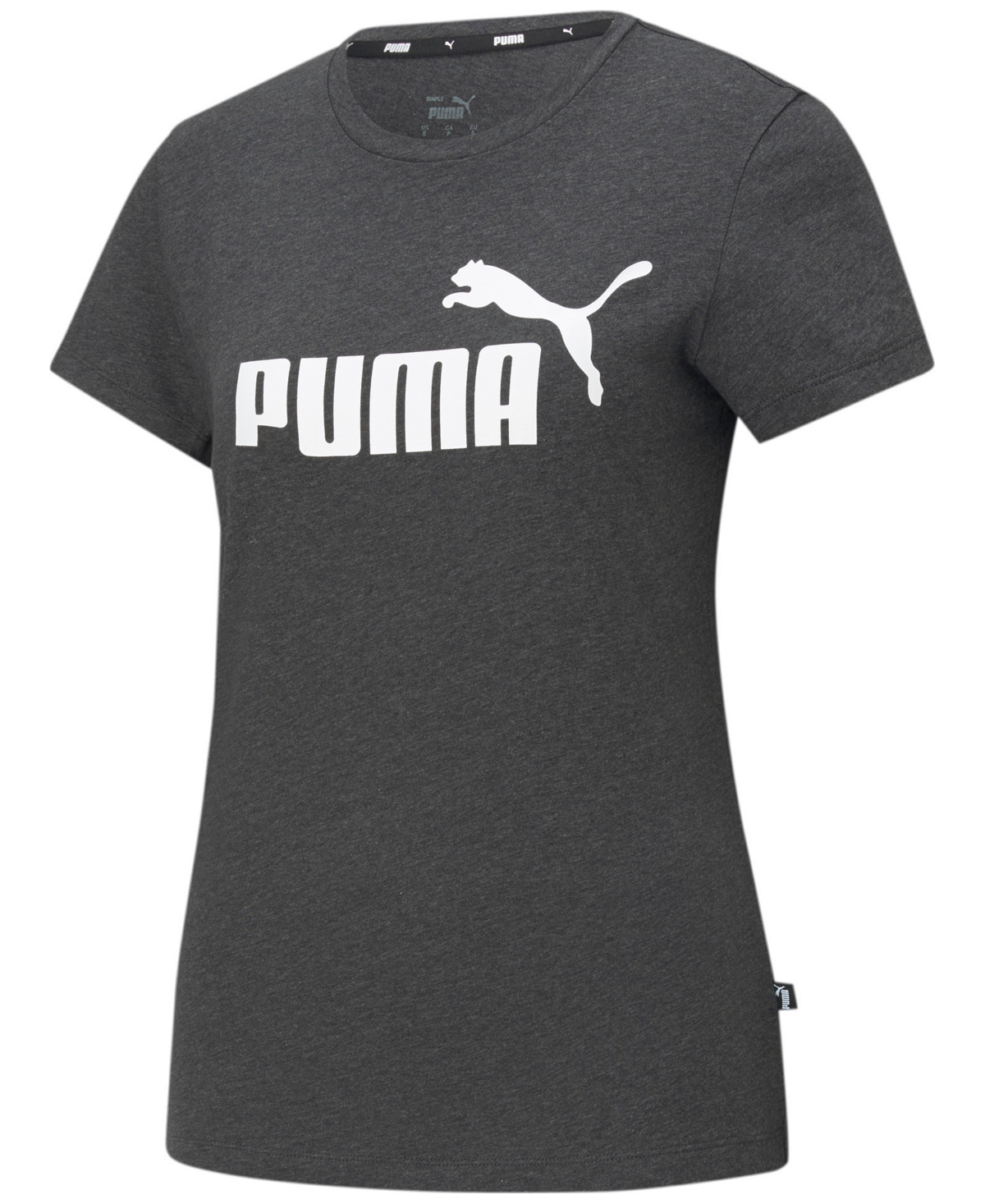 Puma Women's Essentials Graphic Short Sleeve T-shirt In Dark Grey Heather,white