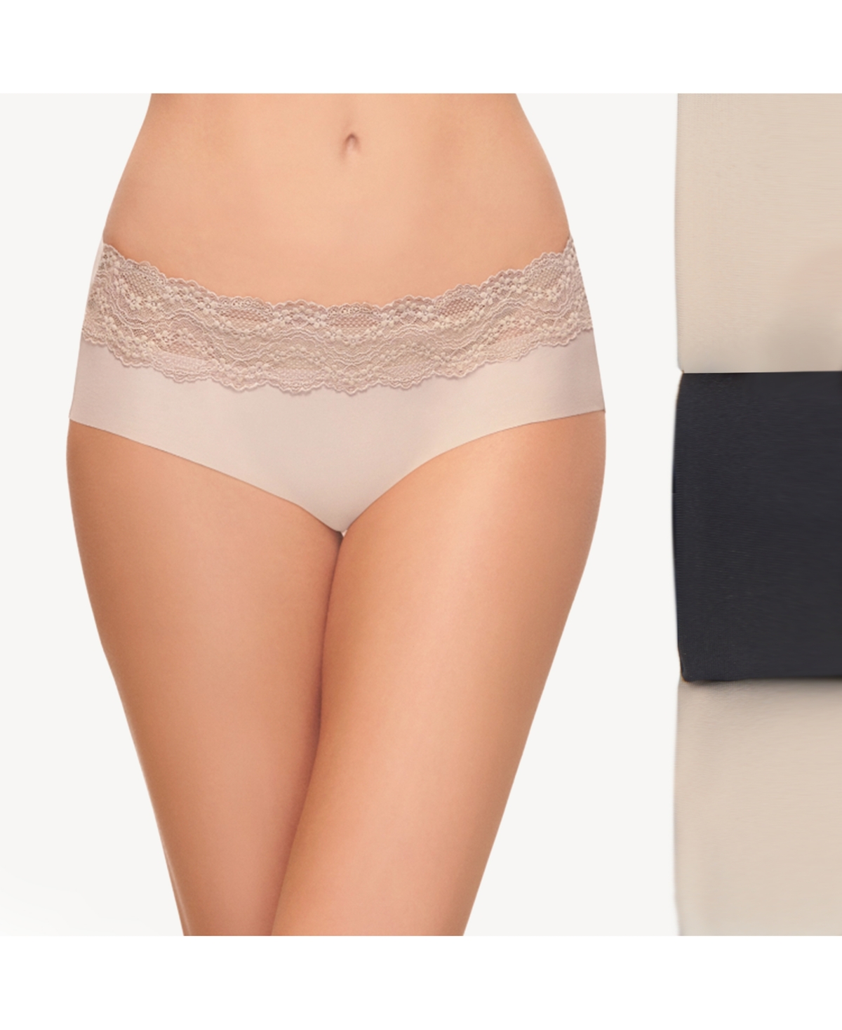 Women's 3-Pk. b.bare Lace-Trim Hipster Underwear - Night, Antler, Rose Smoke