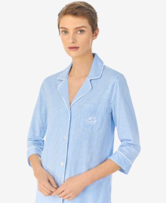 Womens 3/4 Sleeve Cotton Notch Collar Capri Pant Pajama Set