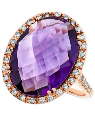 Macy's - Amethyst (11 ct. t.w.) & Diamond (1/3 ct. t.w.) Oval Halo Ring in 14k Rose Gold