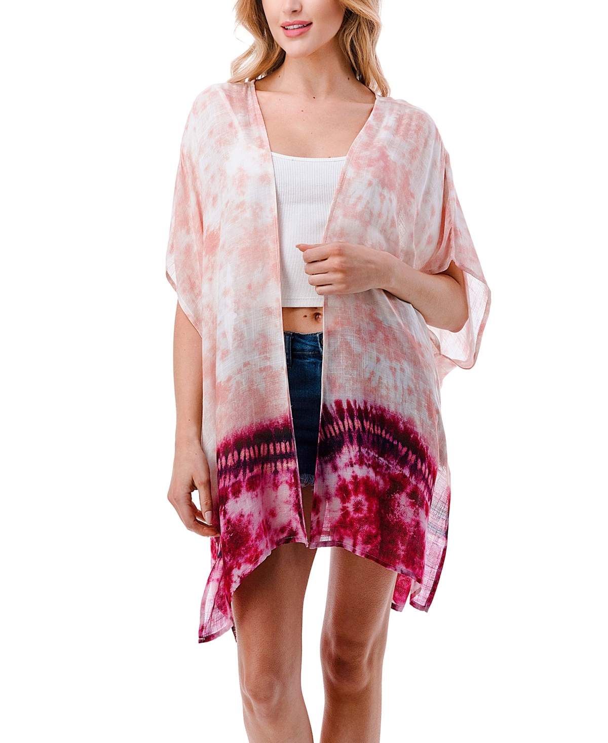 Women's Lightweight Ombre Tie Dye Kimono Wrap - Blush