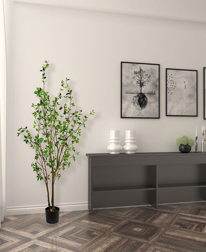 Vickerman 72" Artificial Potted Baby Leaf Tree in Planters Pot Macy's