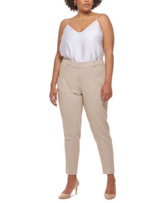 Calvin Klein Plus Size Linen-Blend Slim Leg Pants
