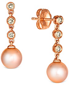 Strawberry Pearl (6mm) & Nude Diamond (1/6 ct. t.w.) Drop Earrings in 14k Rose Gold