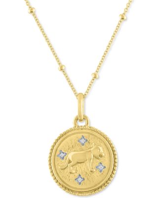 Diamond Accent Chinese Zodiac Disc 18" Pendant Necklace in 14k Gold-Plated Sterling Silver