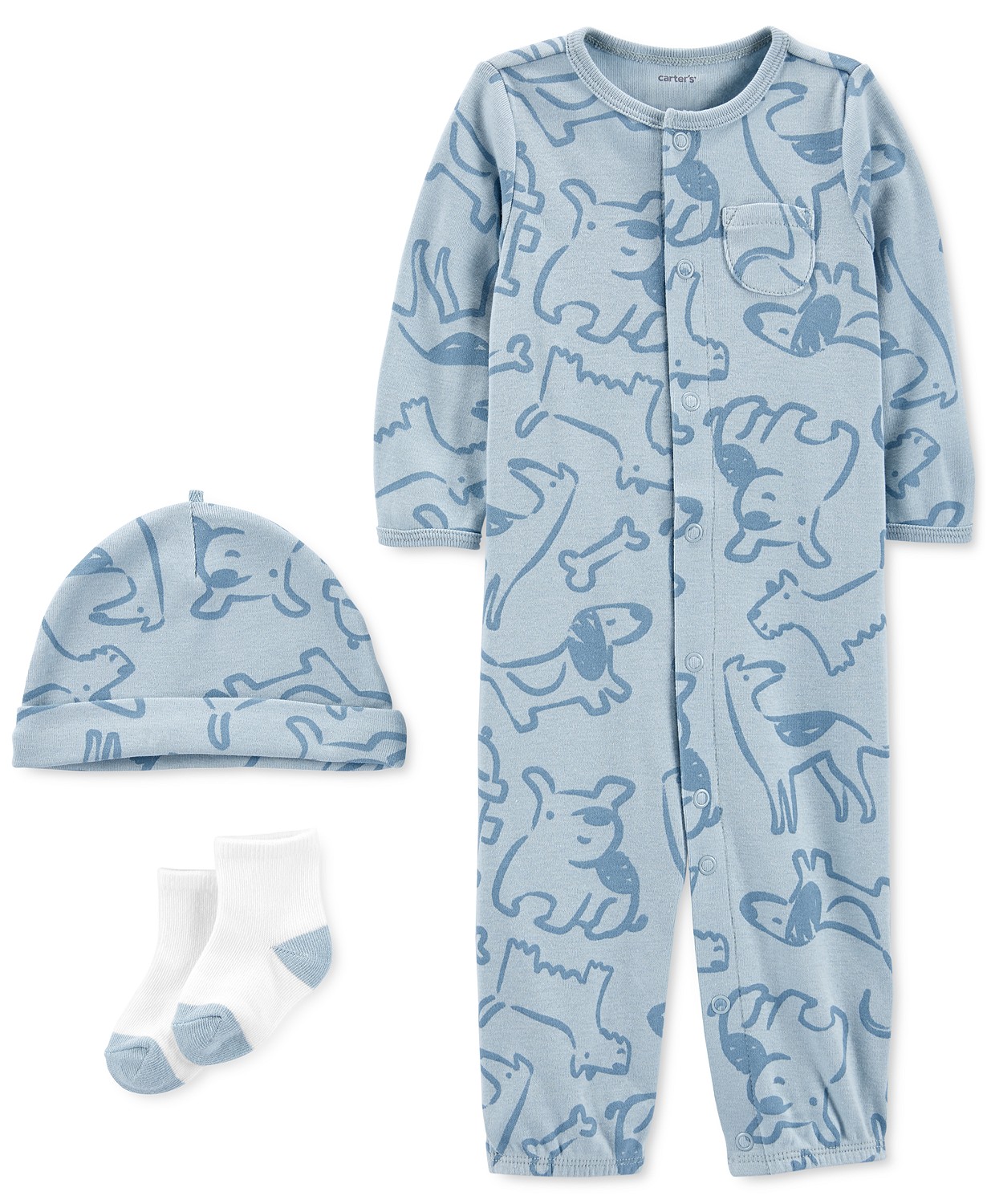 Baby Boys 3-Pc. Converter Gown, Socks & Hat Set