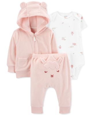 Carter's Baby Girls 3-Piece Terry Little Cardigan Set NB Pink/White