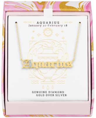 Diamond Accent Zodiac Name 18" Pendant Necklace in Sterling Silver or 14k Gold-Plated Sterling Silver