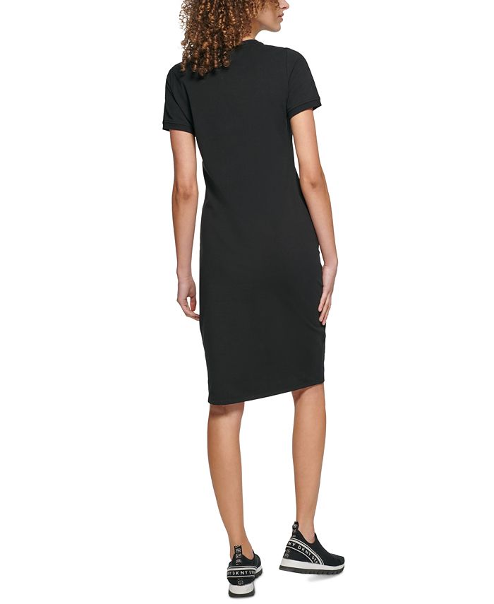 Tanzania Safari Giraffe Short Sleeve Bodycon Dress - Tribal Patterns and Mount Kilimanjaro Scene TS04
