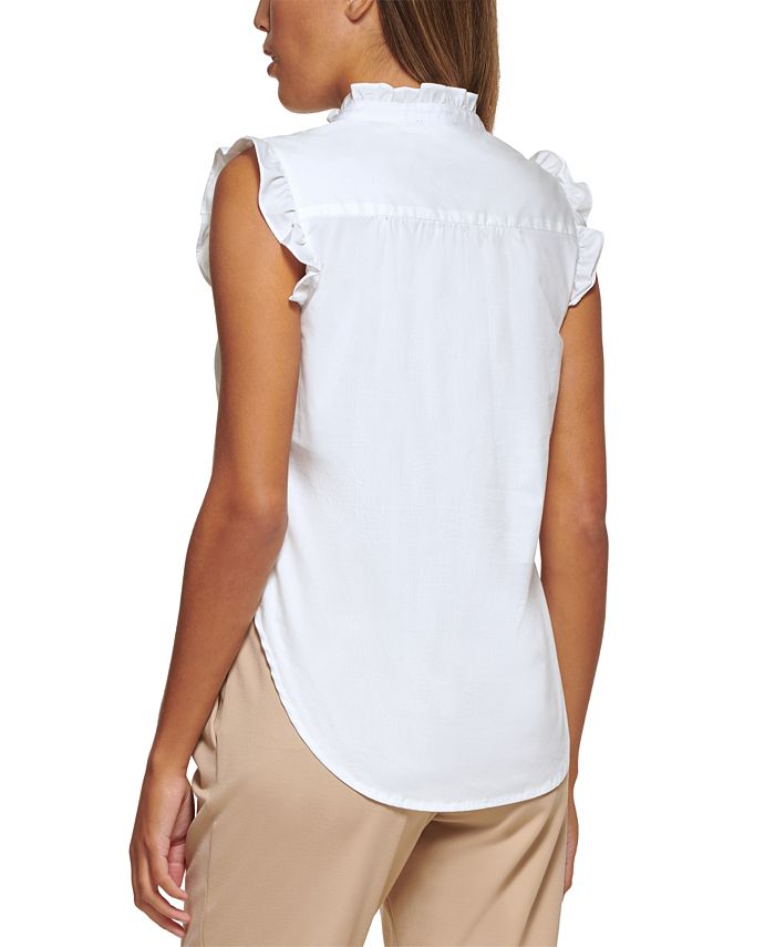 DKNY Women's Sleeveless Ruffle Blouse – Casual Knit Top, Stretchy Soft Fabric, Hits At Hips