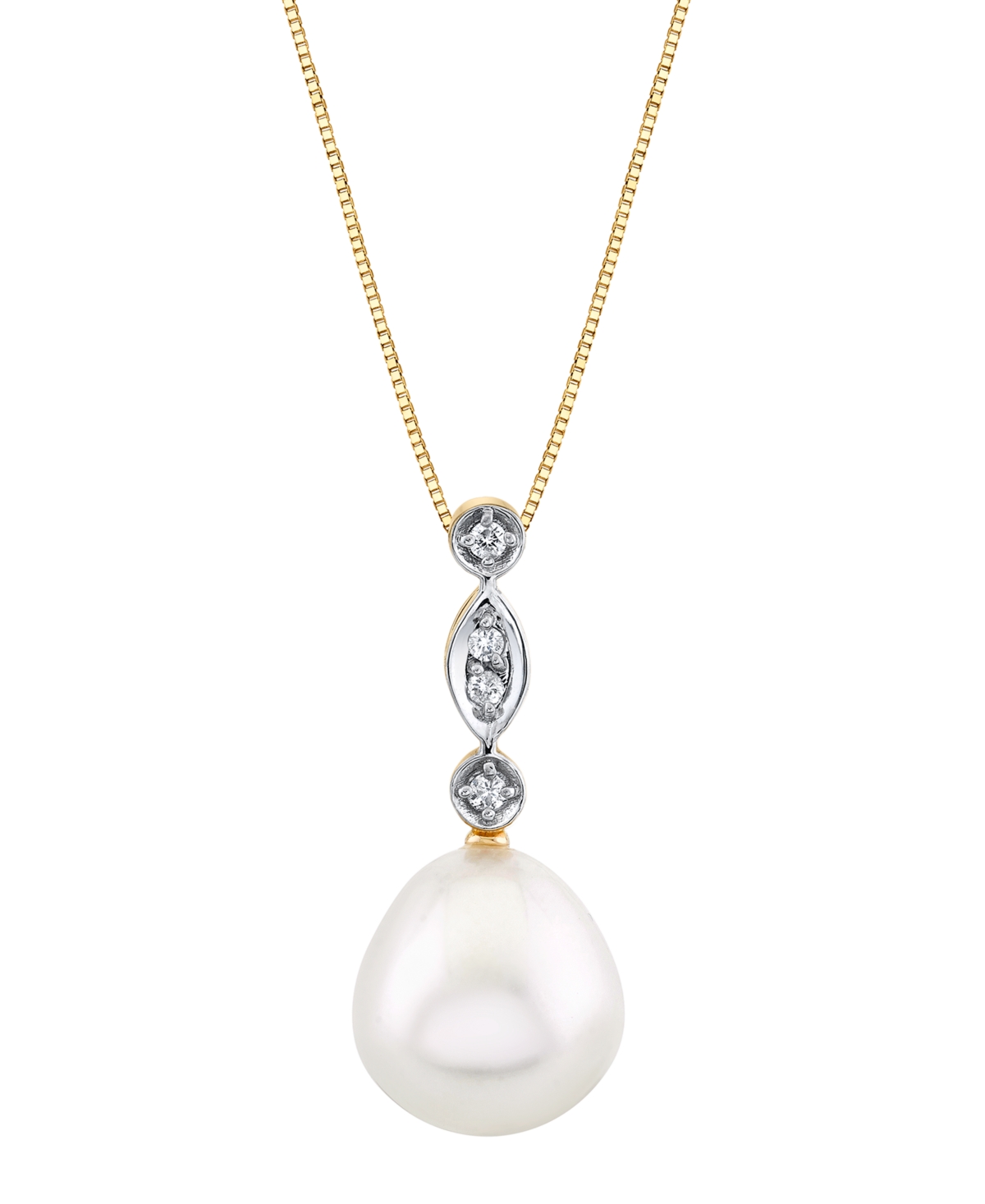 Shop Macy's Cultured Freshwater Pearl (10mm) & Diamond Accent 18" Pendant Necklace In 14k Gold In White