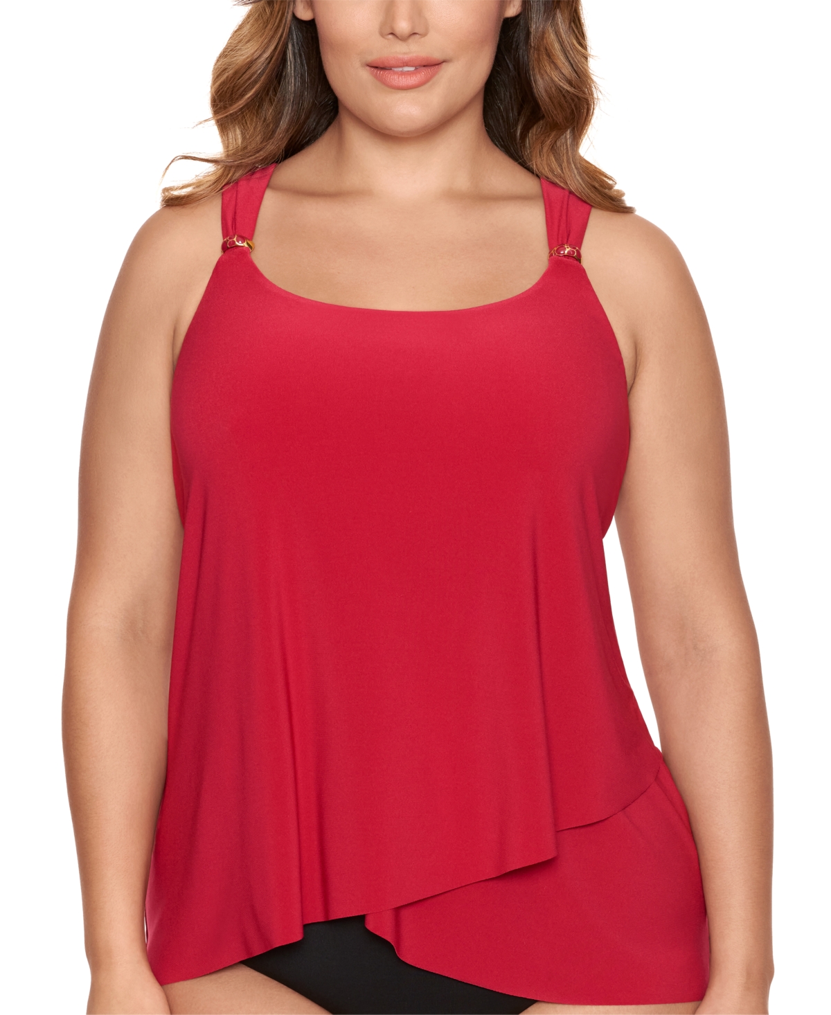 MIRACLESUIT PLUS SIZE RAZZLE DAZZLE ASYMMETRICAL-DRAPE TANKINI TOP WOMEN'S SWIMSUIT